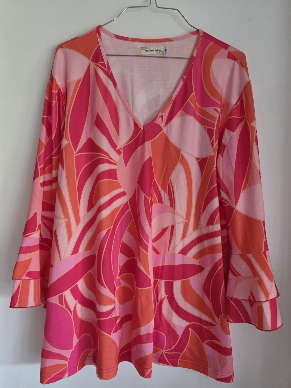 Southern Stitch Vibrant Pink & Coral V-Neck Tunic Top XL